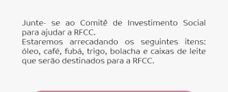 Campanha de arrecadação de alimentos para RFCC