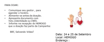 Doação de Sangue : BRF ,Salvando Vidas.